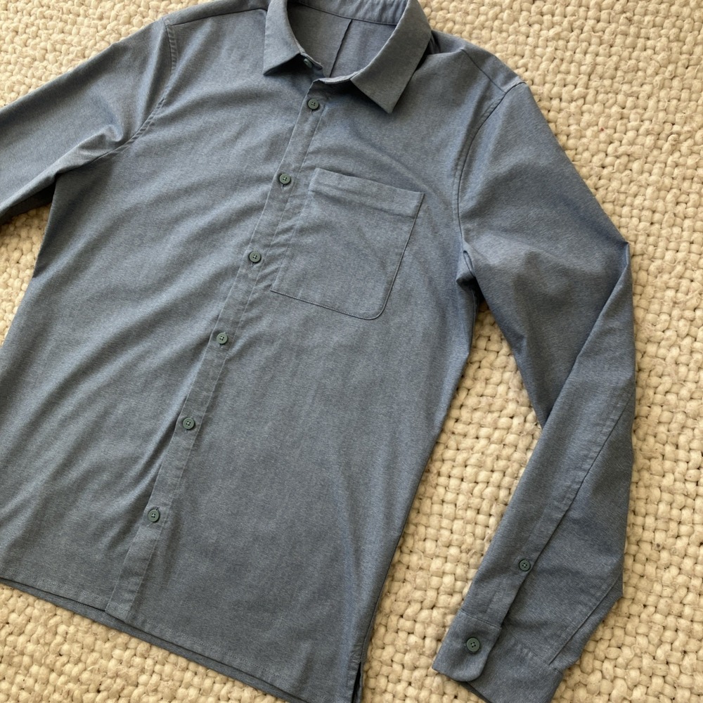 LULULEMON Commission Stretch Blue Long Sleeve Button Up Shirt Sz M - Picture 5 of 13